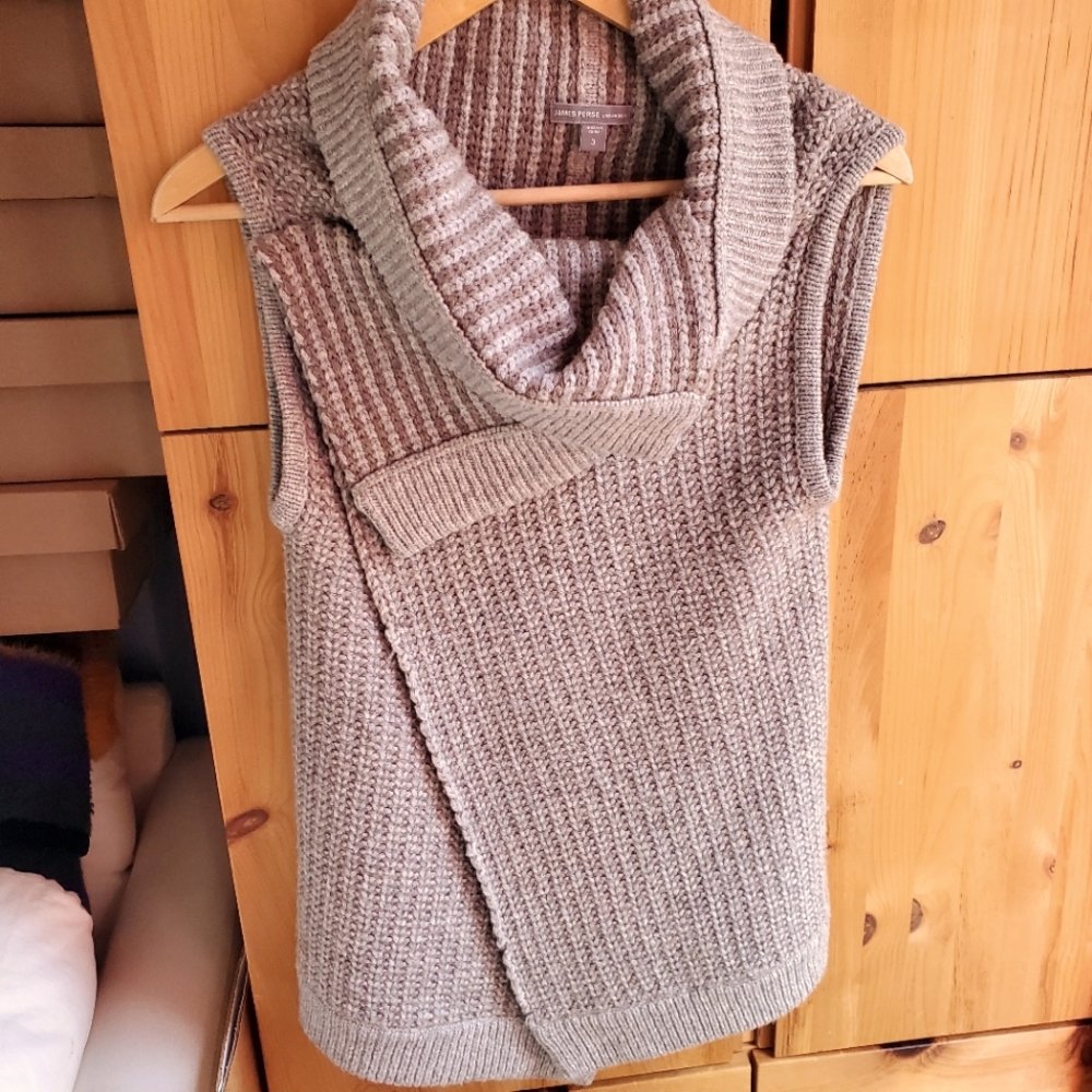 James Perse LA Gray Cowl Neck Sleeveless Wool Blend Sweater Vest size L